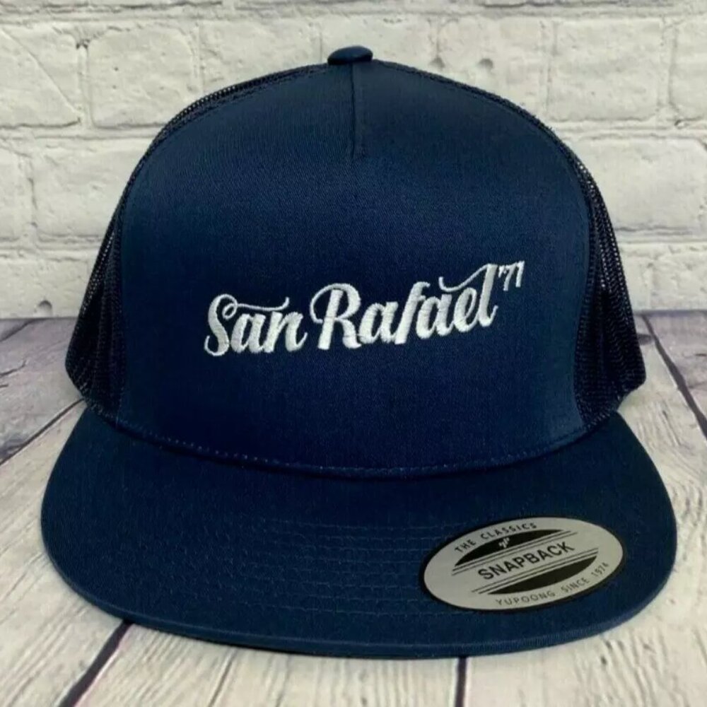 San Rafael Baseball Hat Snapback Cap The Classics by YUPOONG Mesh Back Navy Blue